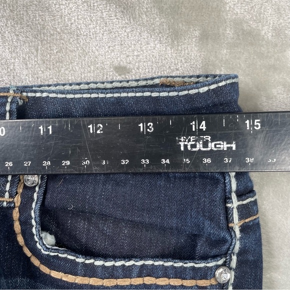 Soundgirl Jeans 7 Flare Y2K Low Rise Union Jack Rhinestone Pocket Dark Wash - Picture 6 of 8